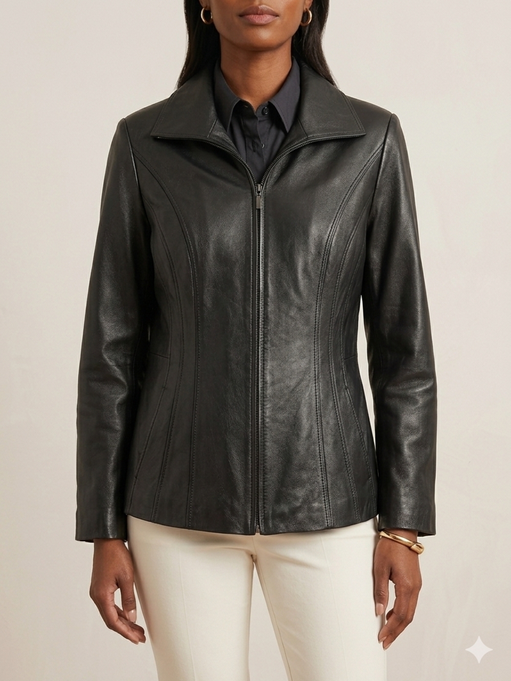 Pre-Loved East 5th Black Leather Zip-Front Jacket
